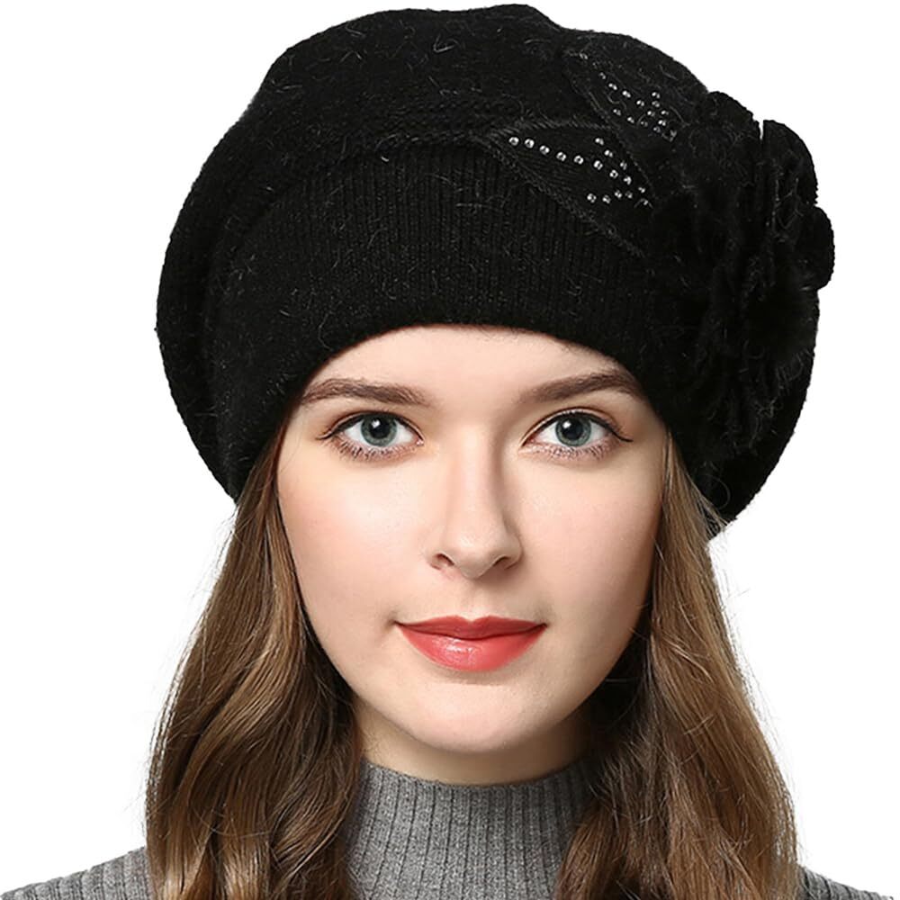 5249 Women Rabbit Berets Knitted Hats Winter Warm Female Cap Girls Beanies Hat